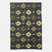 Halfeeuwse Starbursts Diamonds Black Yellow Theedoek (Verticaal)