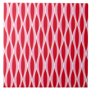 Halffijn lintafdruk, diep koraal rood en roze tegeltje
