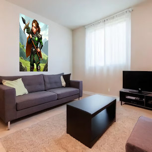 Halfhoge vrouw krijger   AI Art Poster