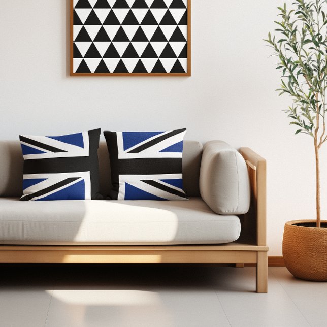 Halfhoge zwarte en blauwe Uniefactrice Kussen (Black and Blue Union Jack Half Throw Pillow)
