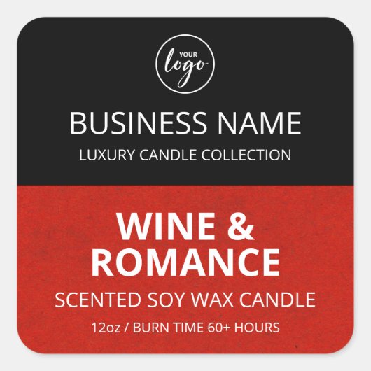 Halfrood zwart blok Design Soy Candle Labels (Voorkant)