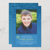 Halftone blauwe foto uitnodiging (Voorkant / Achterkant)