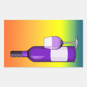 halftone stripwijn glas en fles rechthoekige sticker