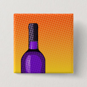 halftone stripwijn glas en fles vierkante button 5,1 cm