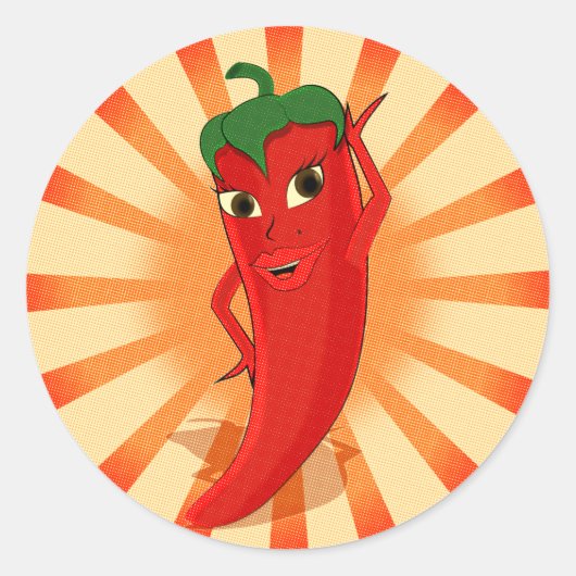 Halftonen voor krantenpapier Rode Pepper Diva Ronde Sticker (Voorkant)
