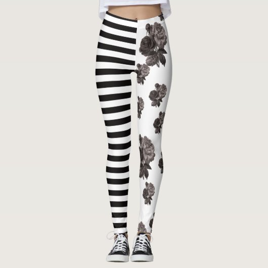 Halfzware en halve Roos zwart-wit Leggings (Voorkant)