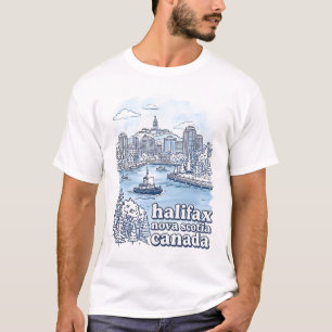 Halifax Canada Eenvoudige Blauwe Silhouet Schattig T-shirt