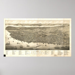 Halifax Nova Scotia 1879 Antiek Panoramisch Kaart Poster