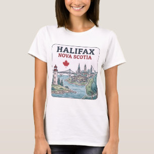 Halifax Nova Scotia Stadsgezicht Esdoornblad T-shirt