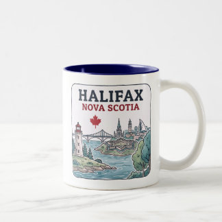 Halifax Nova Scotia Stadsgezicht Esdoornblad Tweekleurige Koffiemok