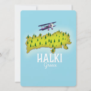 Halki Griekenland Kaart Geïllustreerde reisposter