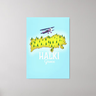 Halki Griekenland Kaart Geïllustreerde reisposter Canvas Afdruk