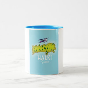 Halki Griekenland Kaart Geïllustreerde reisposter Tweekleurige Koffiemok