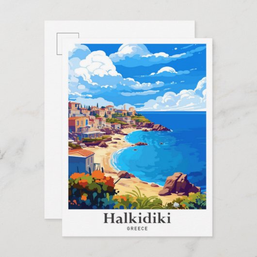 Halkidiki Griekenland Vintage Travel Illustratie Briefkaart (Voorkant / Achterkant)