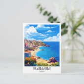 Halkidiki Griekenland Vintage Travel Illustratie Briefkaart (Staand voorkant)