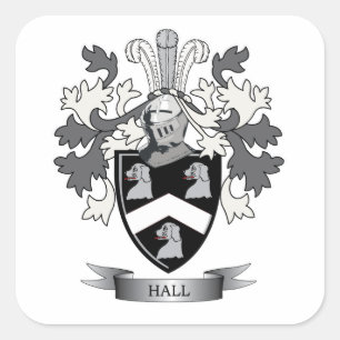 Hall Family Crest Coat of Arms Vierkante Sticker