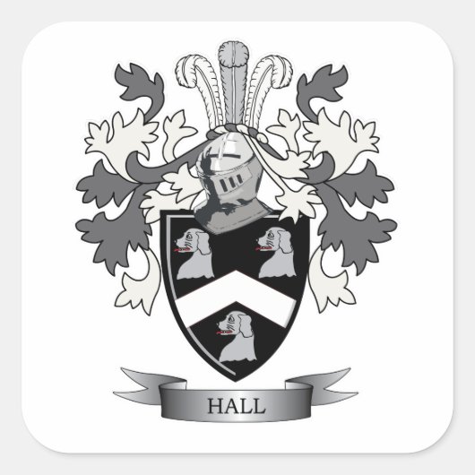Hall Family Crest Coat of Arms Vierkante Sticker (Voorkant)