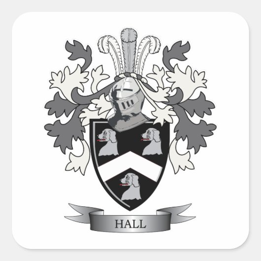 Hall Family Crest Coat of Arms Vierkante Sticker (Voorkant)