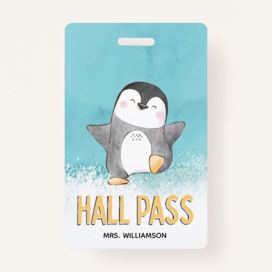 Hall Pass Cute Penguin Classroom Teacher Badge (Achterkant)