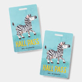 Hall Pass Cute Zebra Classroom Badge (Voor- en achterkant)