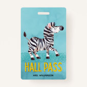 Hall Pass Cute Zebra Classroom Badge (Achterkant)