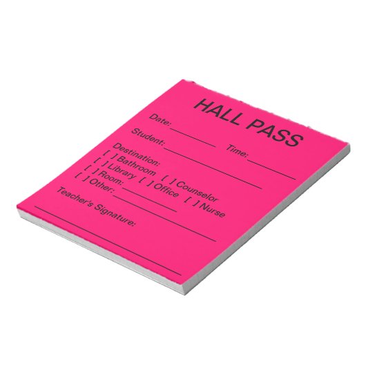 Hall Pass Pad (Neon Pink) Notitieblok (Gedraaid)
