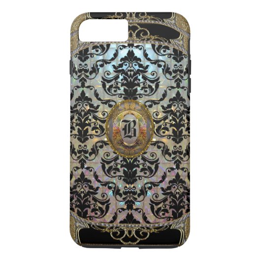 Halleesham Elegant Damask Monogram Plus Case-Mate iPhone Case (Achterkant)