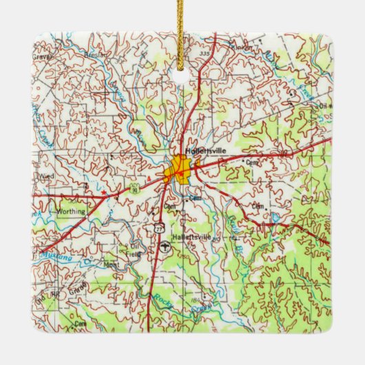 Halletsville TX Topo Map Keramisch Ornament (Achterkant)