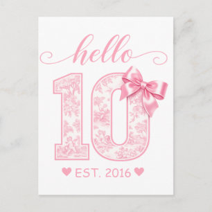 Hallo 10 Verjaardag Roze Hallo 10 Aangepast Jaar Briefkaart