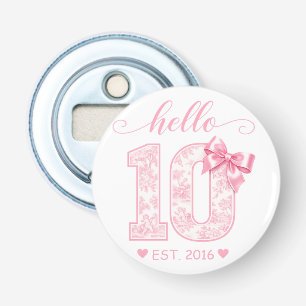 Hallo 10 Verjaardag Roze Hallo 10 Aangepast Jaar Button Flesopener