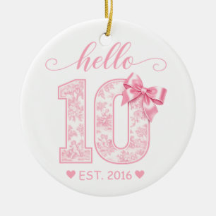 Hallo 10 Verjaardag Roze Hallo 10 Aangepast Jaar Keramisch Ornament