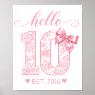 Hallo 10 Verjaardag Roze Hallo 10 Aangepast Jaar Poster