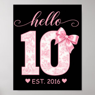 Hallo 10 Verjaardag Roze Hallo 10 Aangepast Jaar Poster