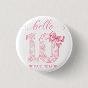 Hallo 10 Verjaardag Roze Hallo 10 Aangepast Jaar Ronde Button 3,2 Cm