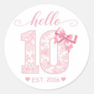 Hallo 10 Verjaardag Roze Hallo 10 Aangepast Jaar Ronde Sticker