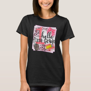 Hallo 1e klas luipaard potlood leraar terug naar s t-shirt