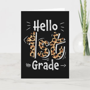 Hallo 1e klas luipaardprint terug naar school meis kaart