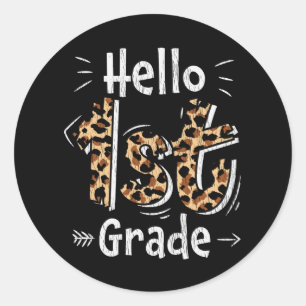 Hallo 1e klas luipaardprint terug naar school meis ronde sticker