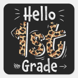Hallo 1e klas luipaardprint terug naar school meis vierkante sticker