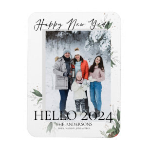 hallo 2022 Elegant Floral Script Happy Nieuwjaar Magneet
