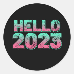 hallo 2023. Gelukkig nieuw jaar in oude retro-stij Ronde Sticker