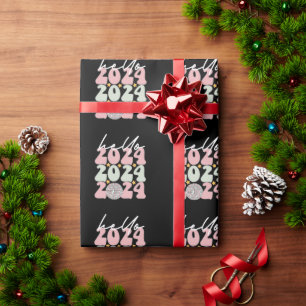 Hallo 2024 Groovy Gelukkig Nieuwjaar Kerstmis Cadeaupapier