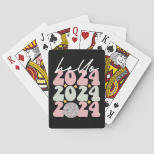 Hallo 2024 Groovy Gelukkig Nieuwjaar Kerstmis Pokerkaarten