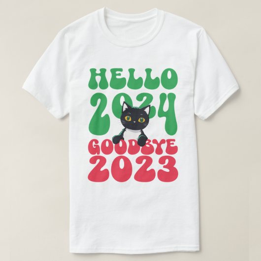 Hallo 2024 Vaarwel 2023 T-shirt (Design voorkant)