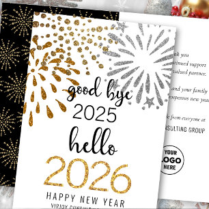 Hallo 2025 Business Gold Glitter Feestelijk Vuurwe Feestdagen Kaart