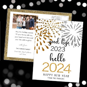 Hallo 2025 Feestelijk Vuurwerk Nieuwjaar Gouden Fo Feestdagenkaart