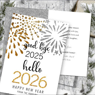Hallo 2025 Gold Glitter Feestelijk Vuurwerk Nieuwj Feestdagen Kaart