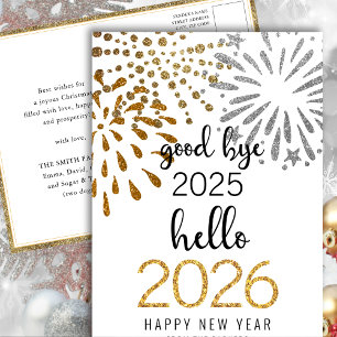 Hallo 2025 Gold Glitter Feestelijk Vuurwerk Nieuwj Feestdagenkaart