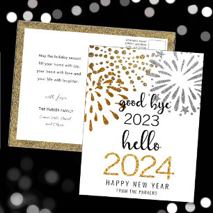 Hallo 2025 Gold Glitter Feestelijk Vuurwerk Nieuwj Feestdagenkaart