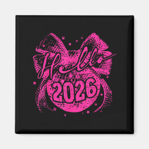 Hallo 2026 Disco Bal Coquette Boog Gelukkig Nieuwj Magneet